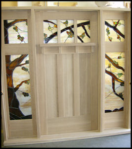 Classic Craftsman 3 lite over 3 panel door with 2 lite sidelites